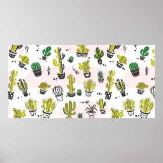 vintage seamless pattern with hand drawn cactus el poster