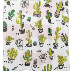 vintage seamless pattern with hand drawn cactus el shower curtain