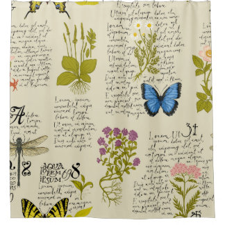 Vintage seamless pattern with handwritten text Lor Shower Curtain