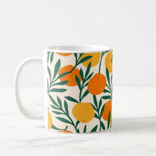 Vintage seamless pattern with mandarins. Trendy ha Coffee Mug