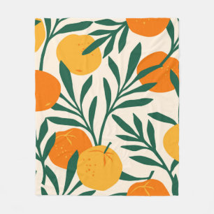 Vintage seamless pattern with mandarins. Trendy ha Fleece Blanket