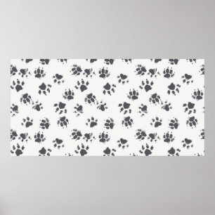 vintage seamless pattern with paw footprints of a  poster