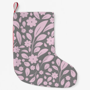 Vintage seamless pattern with pink flowers and lea small christmas stocking