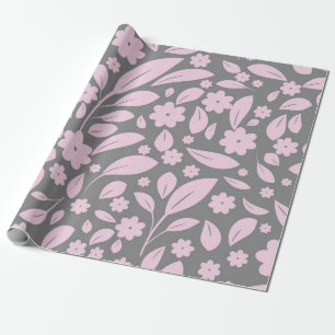 Vintage seamless pattern with pink flowers and lea wrapping paper