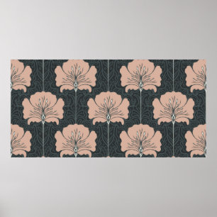 Vintage seamless pattern with pink flowers. Art no Poster