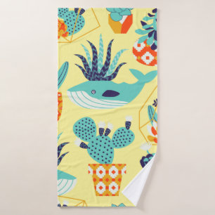 Vintage seamless pattern with succulents and cactu bath towel