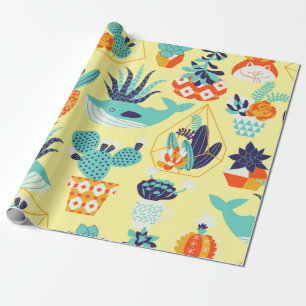 Vintage seamless pattern with succulents and cactu wrapping paper