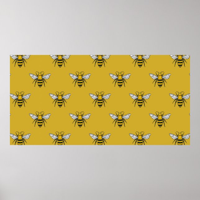 Vintage seamless pattern with yellow bees. Handdra Poster (Front)