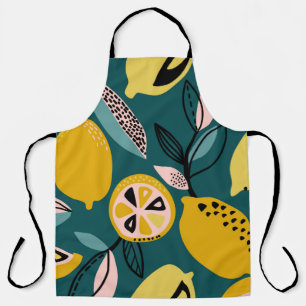 Vintage seamless pattern with yellow lemons,branch apron