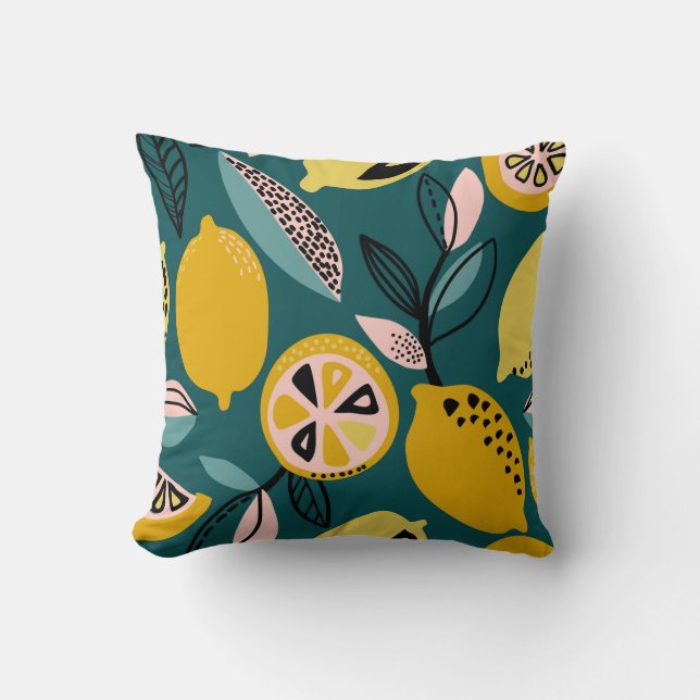 Vintage seamless pattern with yellow lemons,branch cushion (Front)