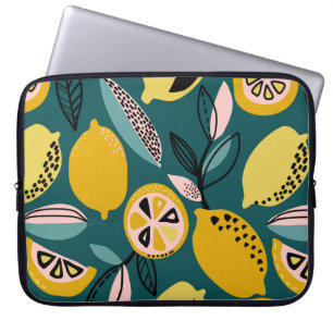 Vintage seamless pattern with yellow lemons,branch laptop sleeve