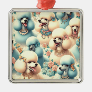 Vintage Seamless Poodle Illustration Metal Tree Decoration