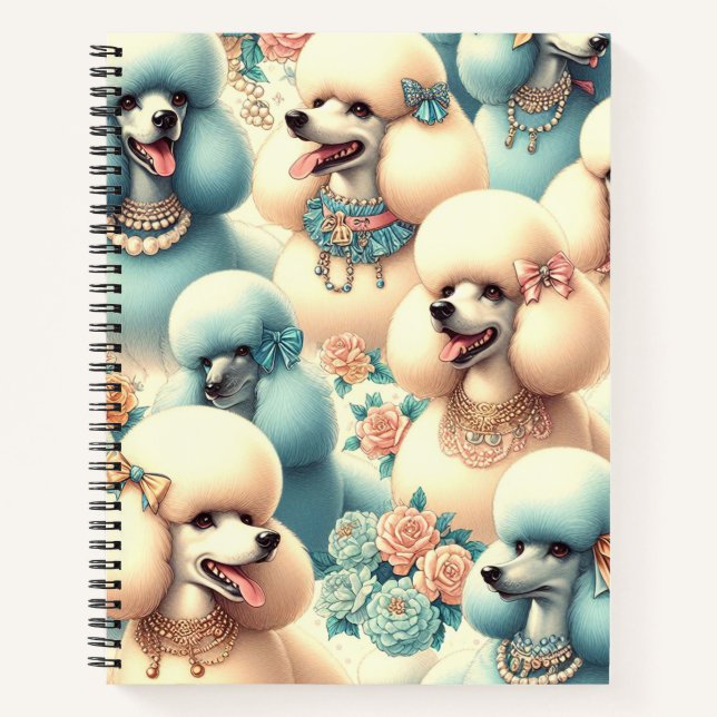 Vintage Seamless Poodle Illustration Notebook (Front)