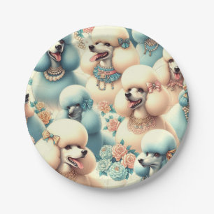 Vintage Seamless Poodle Illustration Paper Plate