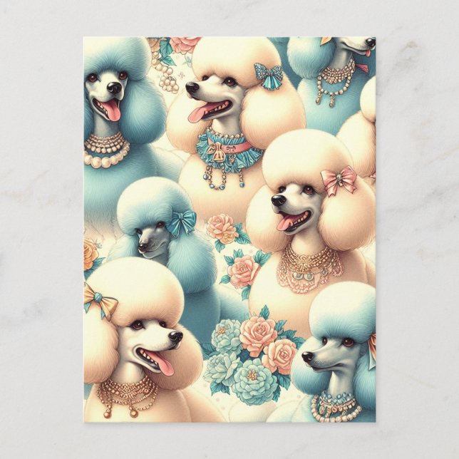 Vintage Seamless Poodle Illustration Postcard (Front)