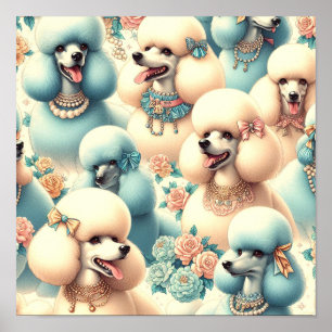 Vintage Seamless Poodle Illustration Poster