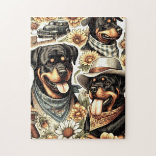 Vintage Seamless Rottweiler Illustration Jigsaw Puzzle