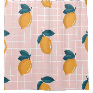 Vintage seamless summer pattern with lemons on ret shower curtain