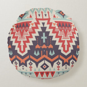Vintage Seamless Tribal Pattern. Geometrical Ethni Round Cushion