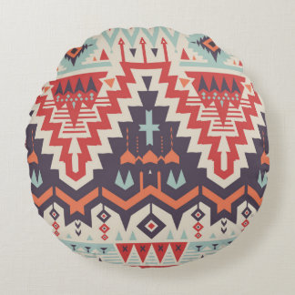 Vintage Seamless Tribal Pattern. Geometrical Ethni Round Cushion