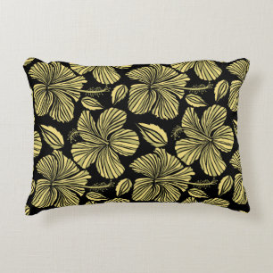 Vintage seamless tropical hibiscus flowers decorative cushion