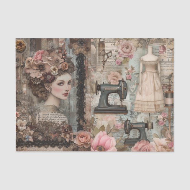 Vintage Seamstress Decoupage Journal Tissue Paper (Front)