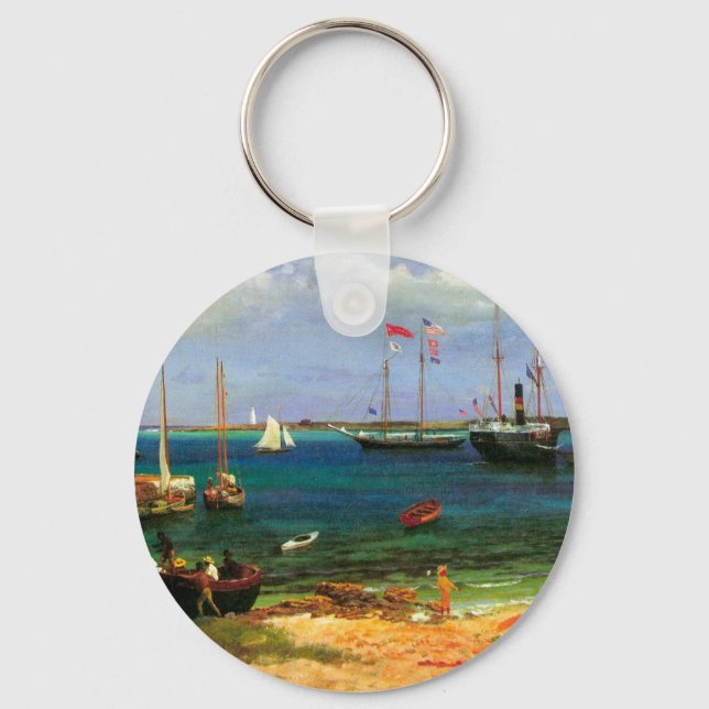 Vintage Seascape, Nassau Harbour by Bierstadt Key Ring (Front)