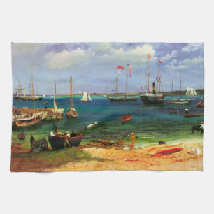Vintage Seascape, Nassau Harbour by Bierstadt Tea Towel