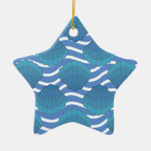 Vintage Seashell And Waves Pattern Ceramic Tree Decoration