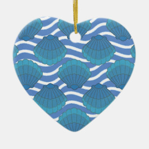 Vintage Seashell And Waves Pattern Ceramic Tree Decoration