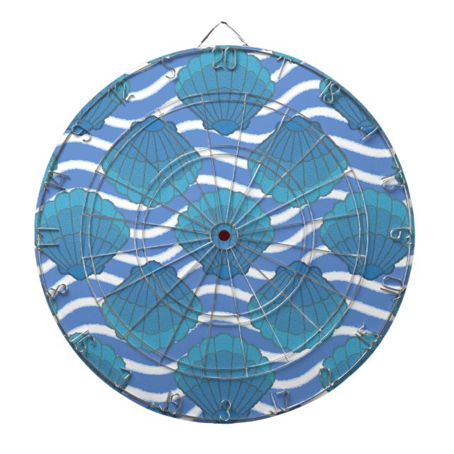 Vintage Seashell And Waves Pattern Dartboard (Front)
