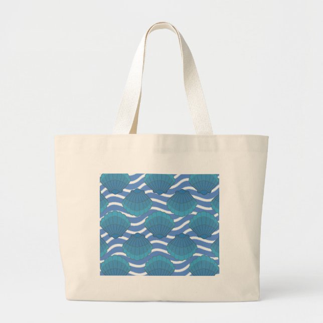 Vintage Seashell And Waves Pattern Large Tote Bag (Front)