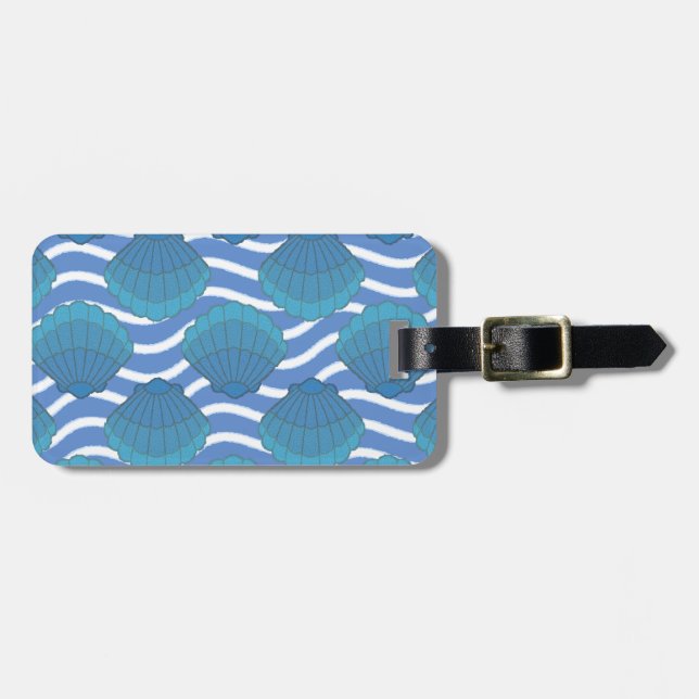 Vintage Seashell And Waves Pattern Luggage Tag (Front Horizontal)