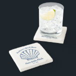 Vintage Seashell Beach House Family Name Custom Stone Coaster<br><div class="desc">A beautiful quality coaster for your beach house featuring a vintage seashell and 3 lines of custom text - add your family name,  beach house name,  year established or your custom text.  Perfect for a beach vacation rental,  beach house warming gift,  tropical beach wedding and everyday use.</div>