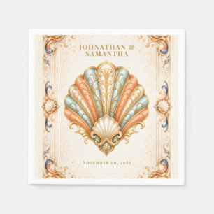 Vintage seashell coastal wedding serviettes beach  napkin