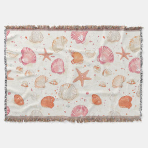 Vintage Seashell Coral Pink Terracotta Ivory Throw Blanket
