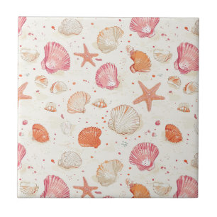 Vintage Seashell Coral Pink Terracotta Ivory Tile