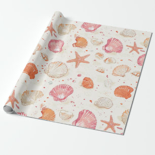 Vintage Seashell Coral Pink Terracotta Ivory Wrapping Paper