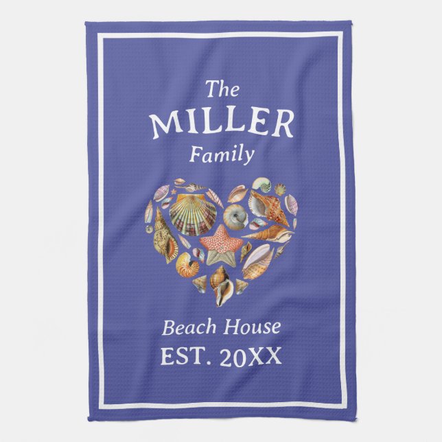 Vintage Seashell Family Beach House Kitchen Towel (Vertical)