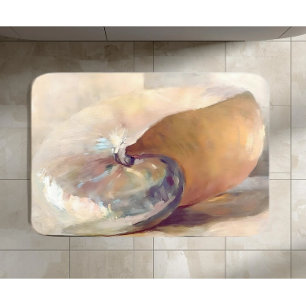 Vintage Seashell Minimalist Art, Neutral Coastal Bath Mat