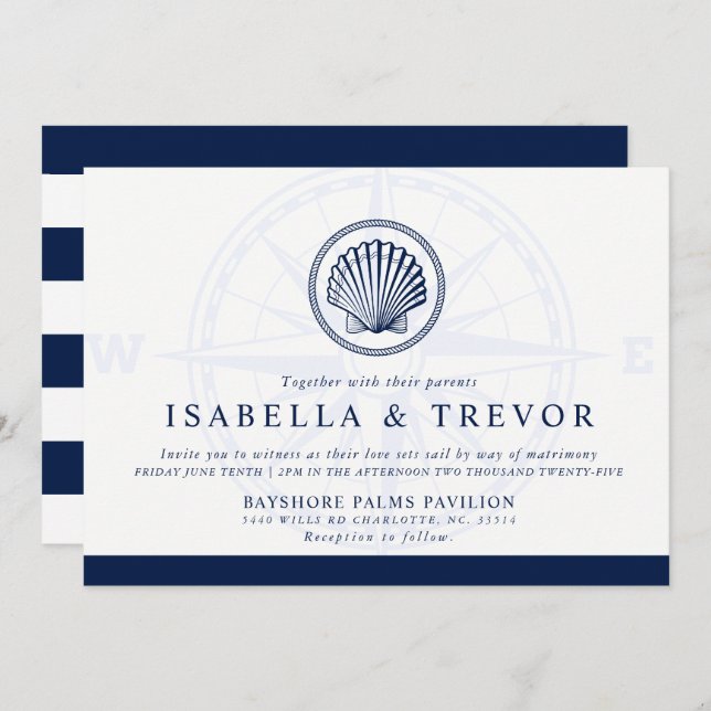 Vintage Seashell | Nautical Themed Wedding Invitation (Front/Back)