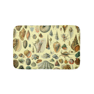 Vintage Seashell Print Adolphe Millot Coastal Bath Mat