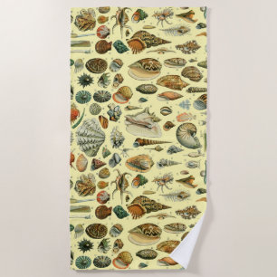 Vintage Seashell Print Adolphe Millot Coastal Beach Towel