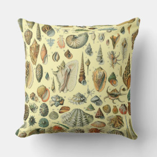 Vintage Seashell Print Adolphe Millot Coastal Cushion