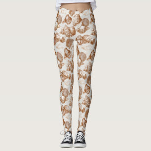 Vintage Seashell Toile Coastal Pattern (3) Leggings