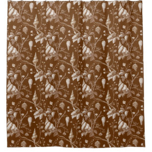 Vintage Seashell Toile Coastal Pattern Shower Curtain