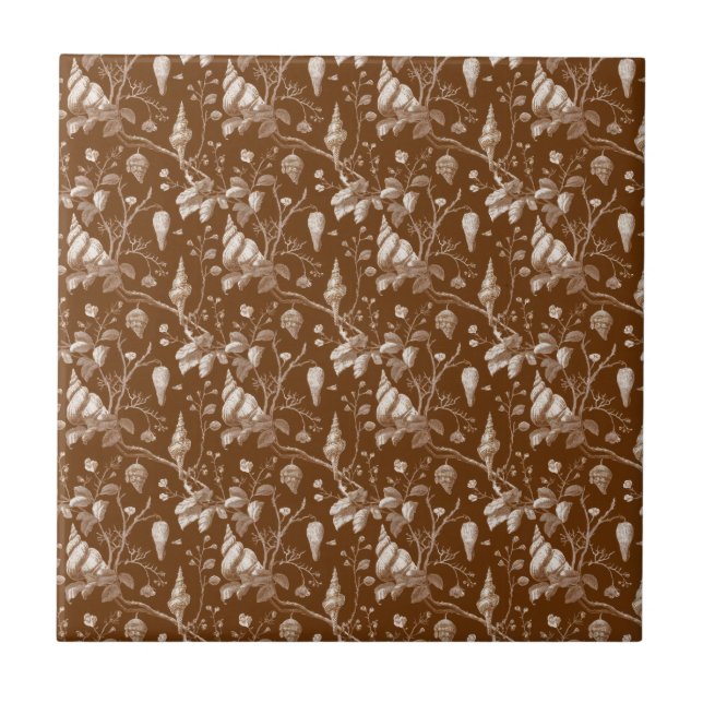 Vintage Seashell Toile Coastal Pattern Tile (Front)
