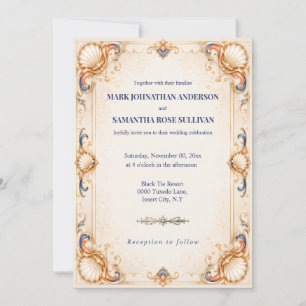 Vintage Seashell Wedding Coastal Luxury  Invitation
