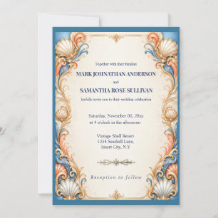 Vintage Seashell Wedding Luxury Beach  Invitation
