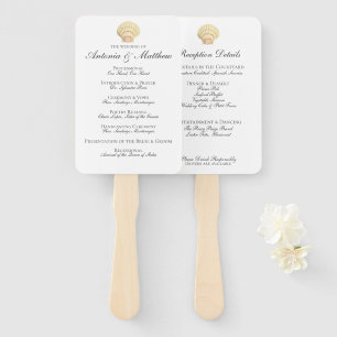 Vintage Seashell Wedding Program Menu Combination Hand Fan